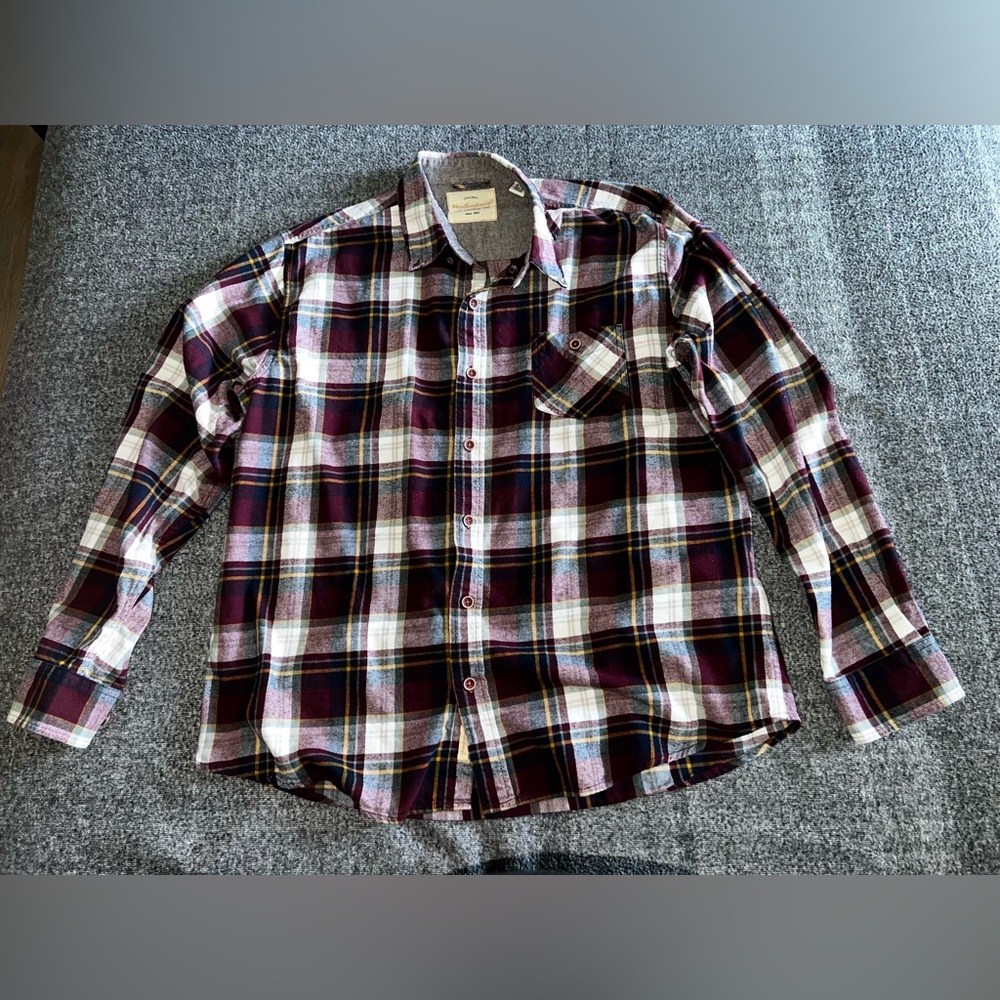 Original‎ Weatherproof Vintage Men's Flannel Plaid Burgundy Button Down XL